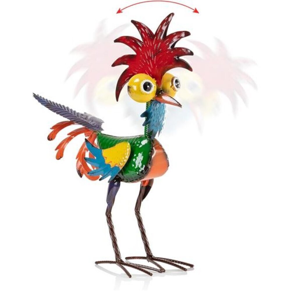 18" Tall Indoor/Outdoor Wacky Metal Rooster Yard Statue Decoration